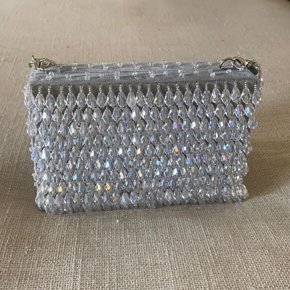 BHLDN Zhuu Crystal Box Clutch Silver Crystals Evening Bag Purse NEW - Picture 3 of 9
